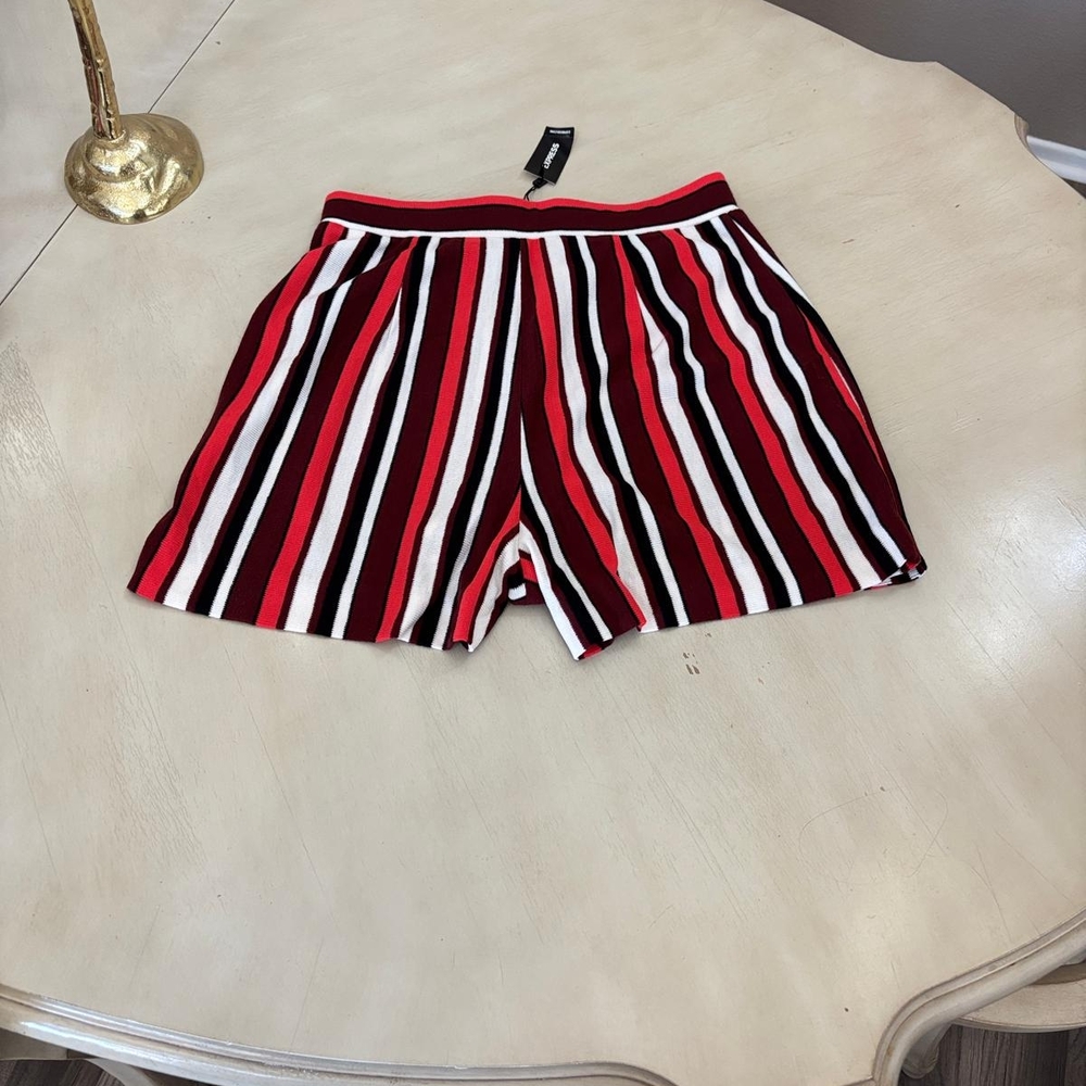 Express Red and Black Striped Women Shorts